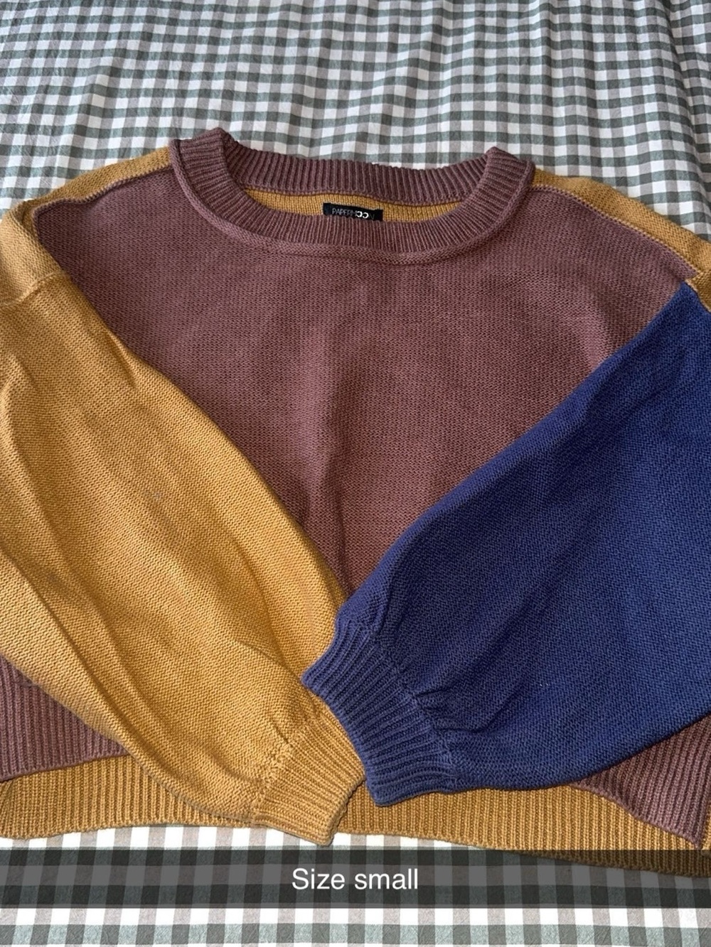 Colorblock Crewneck Sweater in Mauve, Mustard & Navy